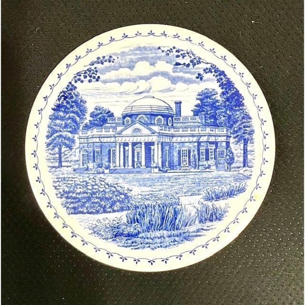 Monticello • Home Of Thomas Jefferson • VTG Blue & White Tile Trivet President
